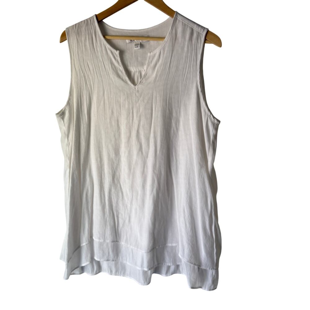 Cristina B White Sleeveless Layered Hem Tunic Blouse Size‎ L Lightweight